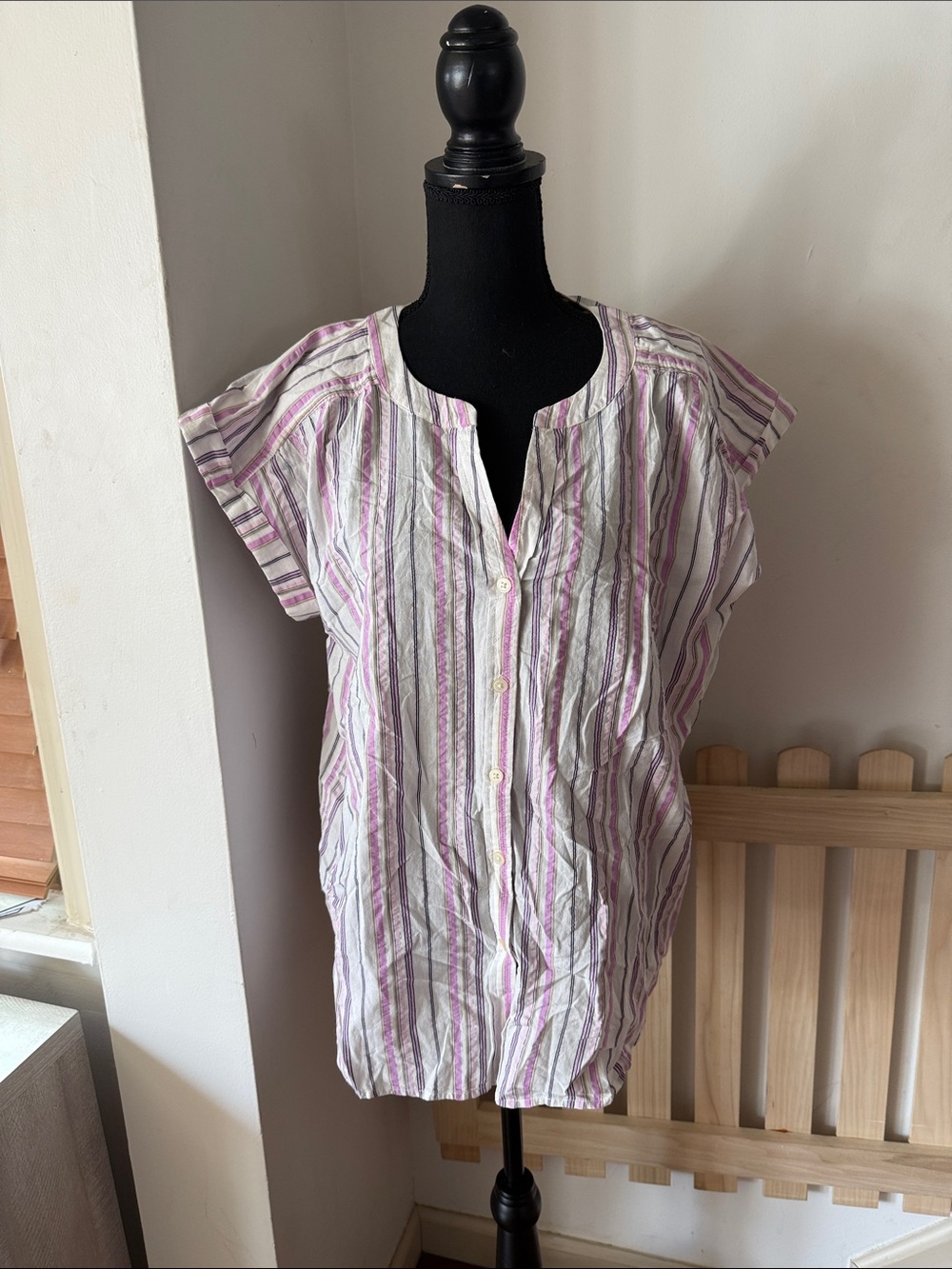 Loft Lightweight Stripe Button-Front Women's Top size L